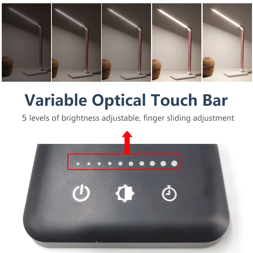 Koop Oog Beschermen LED Bureaulamp Aluminium Vouwen Aanraken Dimmen 3 niveau 5 niveau timing Plug  lading Zwart Zilver USB