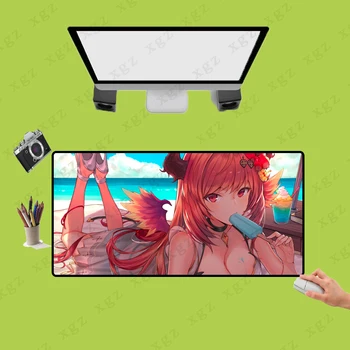 

XGZ Red Hair Lovely Girl 3D HD Anime Custom Large Game Mouse Pad Black Lock Edge Computer Desk Mat Speed Rubber Non-slip XXL