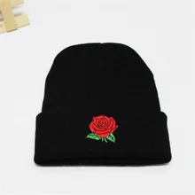 Осенняя и зимняя теплая ворсовая шапка, лыжная шапка, женская шапка с вышивкой, розовая шерстяная вязаная шапка