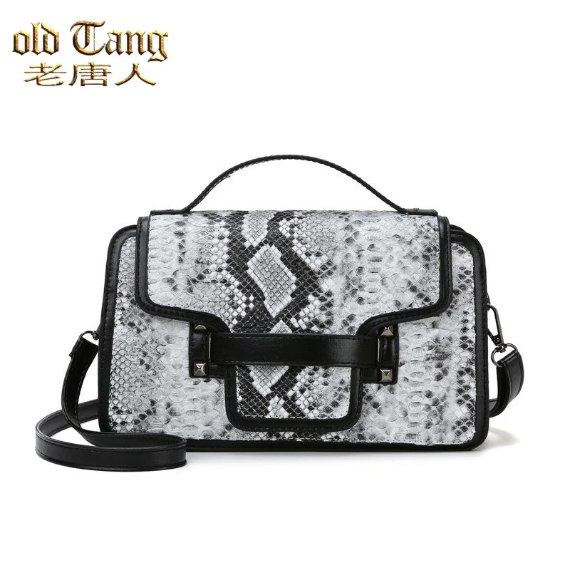 Модная сумка через плечо со змеиным принтом OLD TANG из искусственной кожи дамская сумочка трендовые