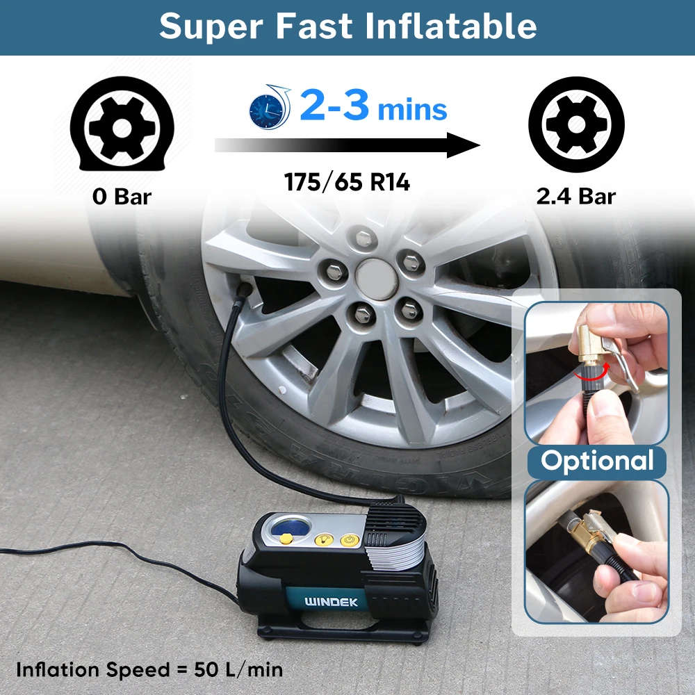 Best WINDEK Digital Car Tire Inflator Auto Compressor 12V Super Fast Tyre Pump Air Compressor For Car SUV Tires