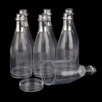

12pcs Candy bottles Plastic Fillable Champagne Shaped Box Silver Lid Home