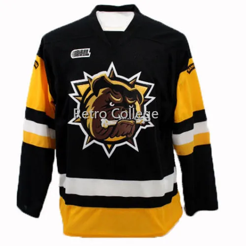 

Hamilton Bulldogs black mens retro throwback Hockey Jersey Embroidery Stitched Customize any number and name