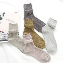 Зимние хлопковые однотонные блестящие Женские Простые Носки блестящие металлические линии носки модные художественные складные женские студенческие толстые теплые носки
