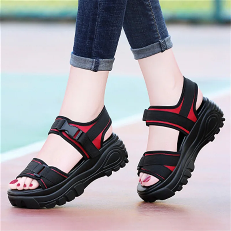 

Summer Newest Women's Wedge High Heel Sandals Fashion Female Chunky Sports Sandals Comfortable Platform Open Toed Beach Shoes