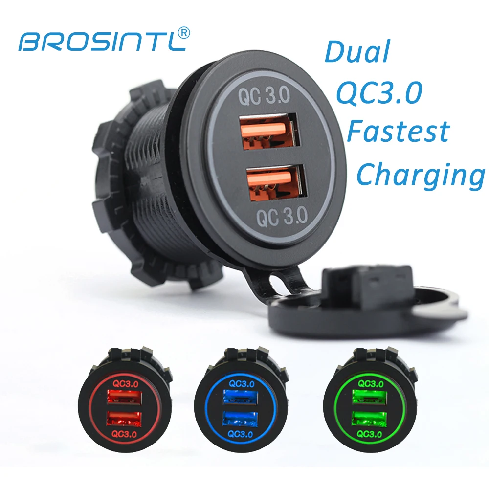 Зарядное устройство BROSINTL два порта QC3.0 USB-разъем для зарядки 12 В 24 автомобиля