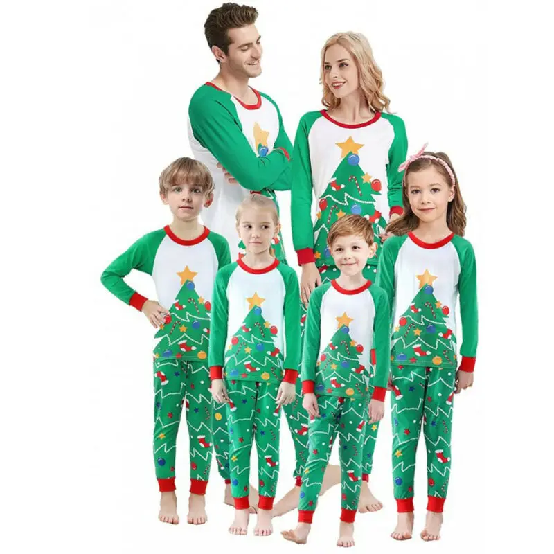 Christmas Parent-child Clothes Set 2020 New Year's Red Merry Tree Pyjamas Family Matching Adult Women Kid Sleepwear | Мать и ребенок
