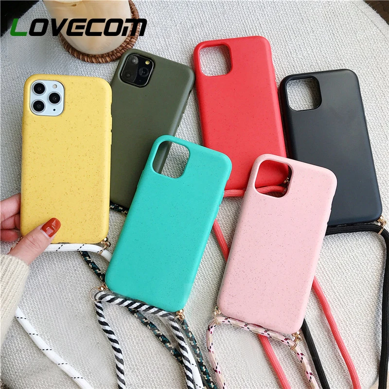 Solid Color Crossbody Cord Chain Phone Case For iPhone 11 Pro Max XR X XS 7 8 6S Plus Soft Silicone Cover With Rope | Мобильные