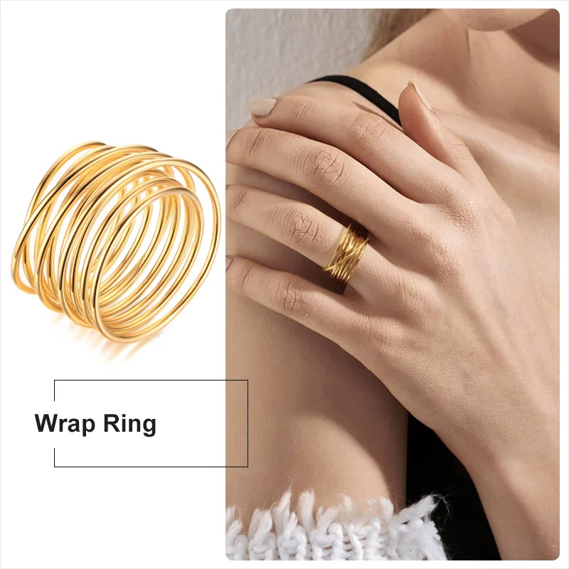 Спиральное пружинное кольцо Infinity Wrap золотистое открытое широкое с обмоткой
