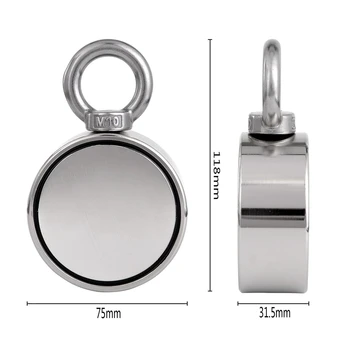 

Double Side Round Neodymium Fishing Magnet, 420kg Combined Pulling Force Super Strong Neodymium Magnet With Eyebolt For Magnet F