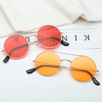 

New round-frame ocean sun glasses retro metal Prince glasses fashionable women's color glasses plain glasses