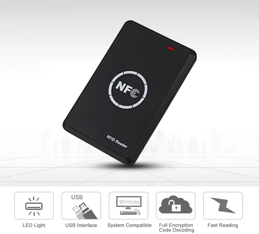 NFC Card Duplicator 125KHz Key fob Copier RFID Smart Card Reader Writer 13.56MHz Encrypted Programmer USB UID/T5577 Writable Tag