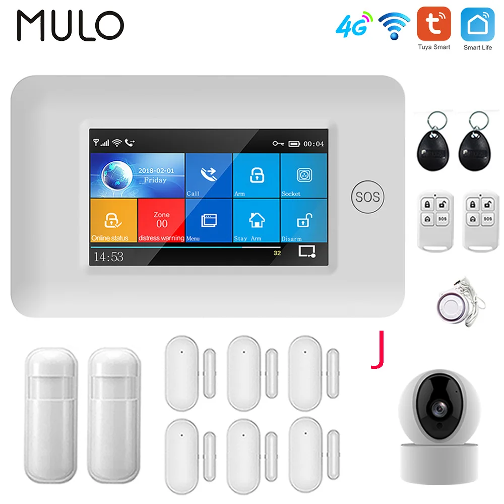 Tuya WiFi GSM Alarm System 433MHz Home Burglar Security Alarm Wireless Personal Touch Screen Motion Detector Smoke Door Sensor gzgmet 433mhz wireless door drawer magnetic sensor for personal home security gsm alarm panel