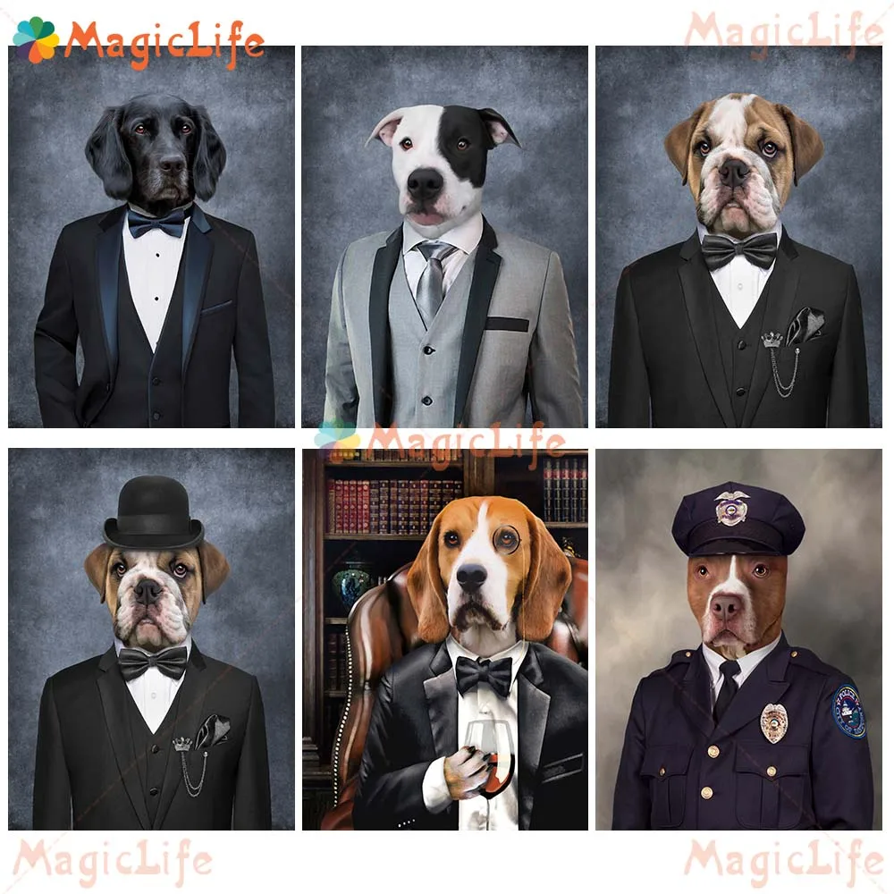 Funny Pet Dog Vintage Gentleman Animal Wall Pictures For Living Room Decor Nordic Poster Wall Art Canvas Painting Unframed painting figure canvas wall art canvas painting home decor picture abstract poster unframed lovers pictures for living room