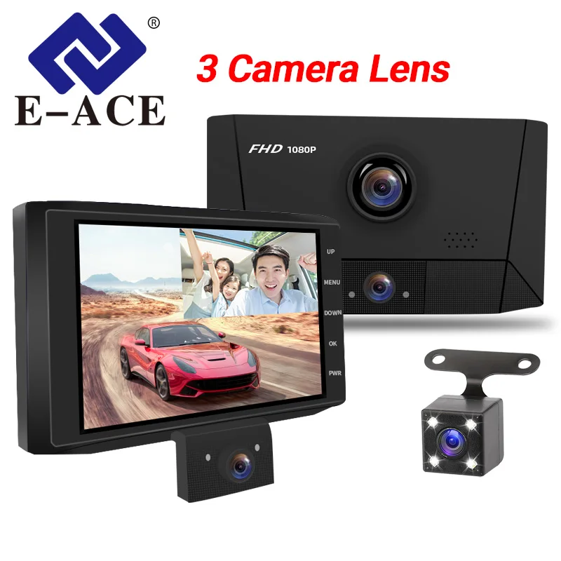 €21.42 35% de DESCUENTO|E ACE B13 Car Dvr 4,0 pulgadas 1080P FHD Dash Cam 3 lente de la cámara grabadora de vídeo lente Dual Auto Registrador con cámara de visión trasera Dvrs on AliExpress 