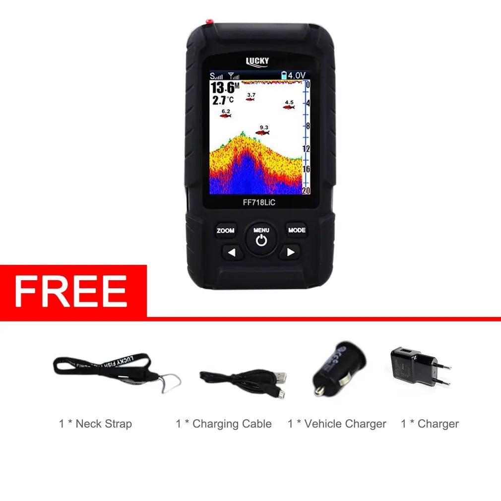 

Lucky FF718LiC-W Waterproof Fish Finder Monitor with LCD Colored Display Wireless Smart Sonar Sensor Fish Depth Alarm