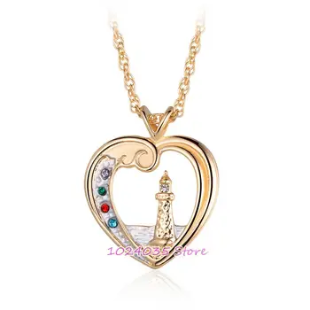 

Fashion New Fashion Gold Color Rainbow Crystal Heart Necklace for Women Tower in Heart Necklace Jewelry Gifts xl20033109