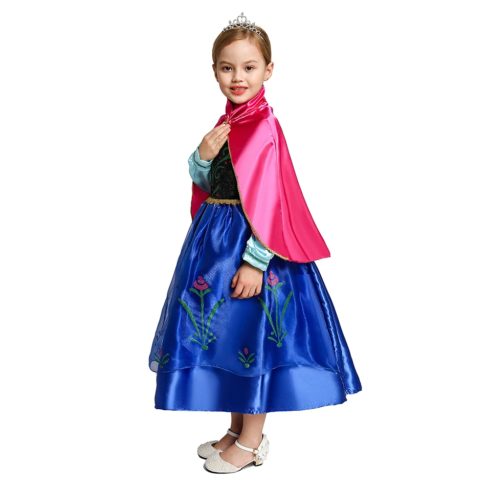 MUABABY Girl Anna Dress up Clothes Children Summer Flower Cotton Queen Elsa Fantasy Princess Halloween Party Costume 2-10T 2020 | Детская