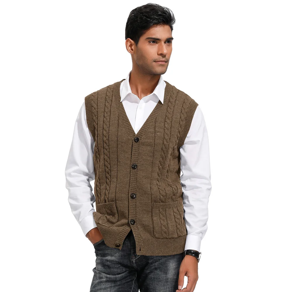 Men suit vest fashion fashion Sleeveless Plaid Checks Mens V-Neck Sweaters vest Loose Solid Button Fit Knitting Casual Clothing