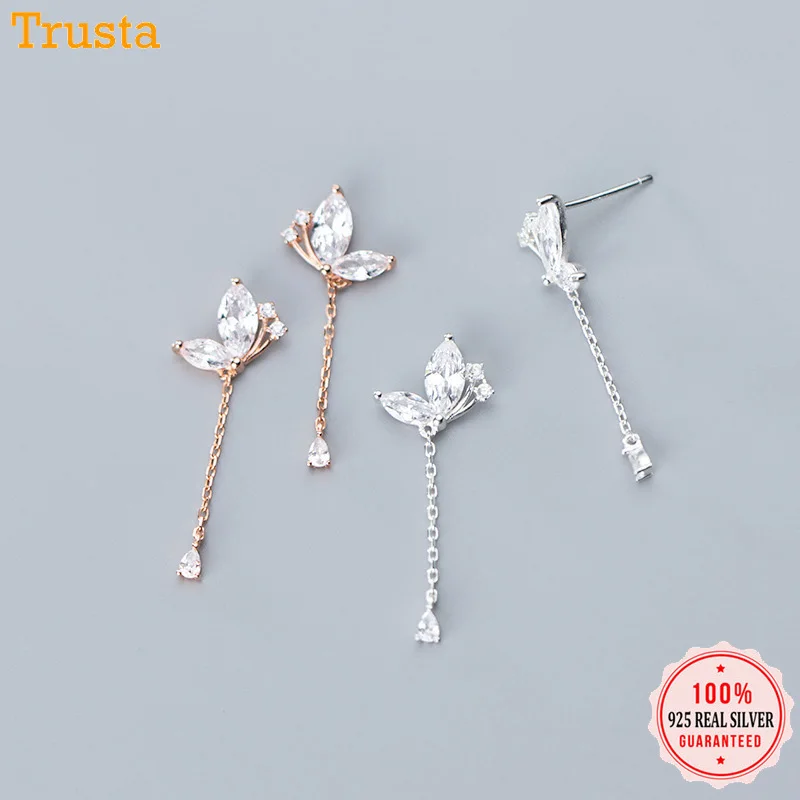 Trustdavis, настоящее 925 пробы, серебро, Ослепительная Бабочка, CZ цепь, серьги-гвоздики для женщин, девушек, хорошее серебро, 925, ювелирное изделие, DT08