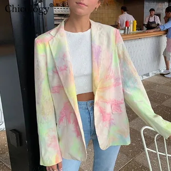 

Chicology women tie dye blazer jacket suit female coat long sleeve streetwear 2019 autumn winter casual lady windbreak clothes