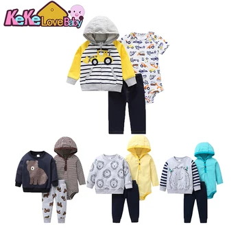 

Baby Boy Clothes Newborn Infant Outfit Set Cotton Fleece Baby Jumpsuit Tops Coat Romper Pants Fall 3Pcs Baby Girls Clothing Suit