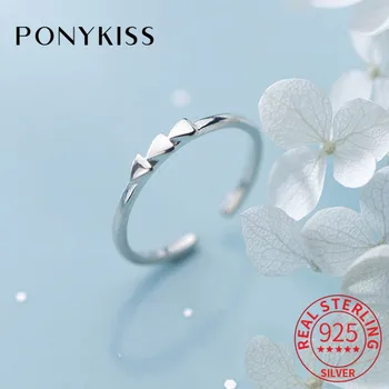 

PONYKISS 100% 925 Sterling Silver Triangle Resizable Opening Ring Fashion Geometric Ring Accessory Party Delicate Jewelry Gift