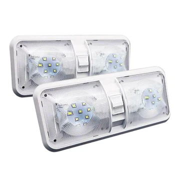 

1Pair RV LED Light 12V 800Lm 6000-6500K Ceiling Fixture Camper Trailer Marine Double e Light 48 LEDs