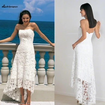 

Lace Summer Beach High Low Wedding Dresses 2020 Sweetheart Simple Cheap Bohemia Plus Size Wedding Bridal Gowns