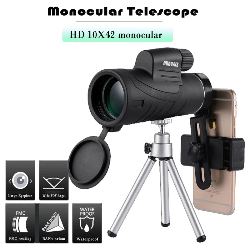 High Times HD телескоп 10X42 Монокуляр BAK4 призма большой объективный объектив для путешествий на открытом воздухе 200 м/1000 м оптический телескоп - Цвет: Monocular