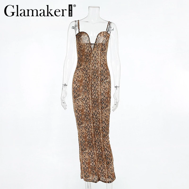 Glamaker, длинное платье с леопардовым принтом, женское облегающее платье без рукавов с глубоким v-образным вырезом, женские сексуальные вечерние платья с открытой спиной, платье-комбинация макси