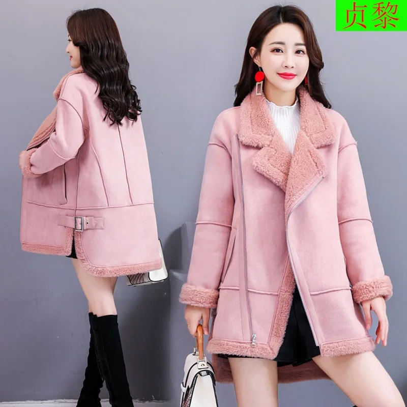 

Short-height Cotton Coat Women's 2018 Winter New Style Korean-style Mid-length Loose Thick Suede Lambs Wool Coat Fashion