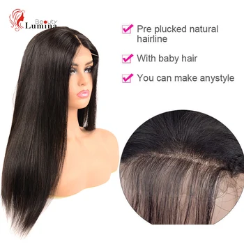 

Straight Wig Brazilian Wigs Straight 4X4 Lace Closure Wigs Natural Black Preplucked Hairline Remy Human Hair Wigs Beauty Lumina