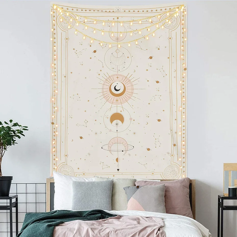 

Astrology Moon Phase Tarot Tapestry Wall Hanging Witchcraft Bed Room Wall Decor Art Celestial Psychedelic Tapestry Fabric Carpet