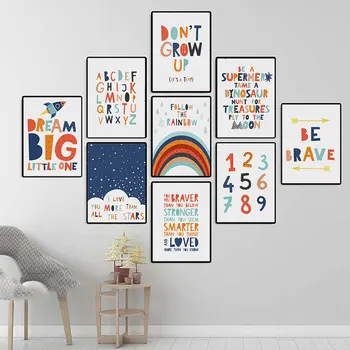 

Cute Cartoon Rainball Wall Art Canvas Posters Nursery Print Nordic Number Quote Style Painting Wall Picture Kids Bedroom Decor