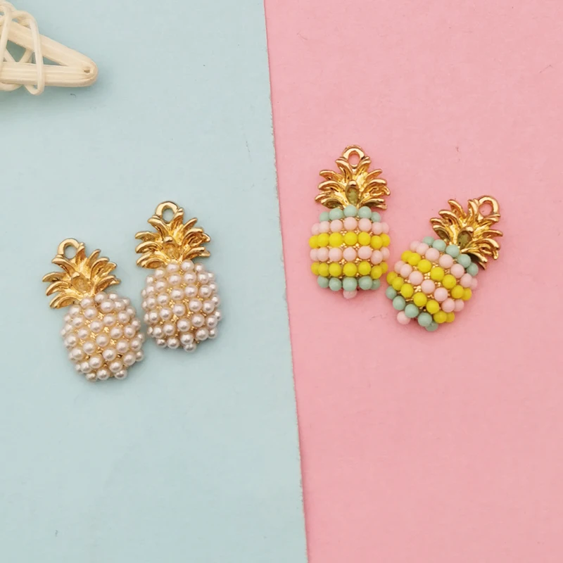 

10pcs Gold Color Tone Fruit Pineapple Charms Pendant DIY Making Charm Bracelet Necklace For Woman Man Jewelry Accessories