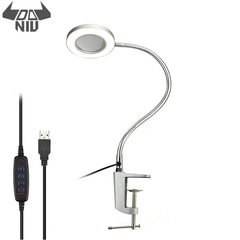 DANIU USB увеличительное стекло 3X Benchs тиски стол Зажимная Лупа с 42 SMD светодиодными