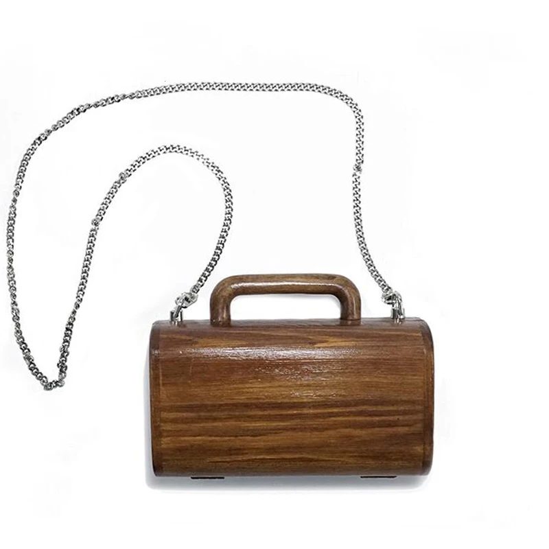 

Vintage Handmade Wood Handbags Women Chain Box Design Messenger Bag Luxury Small Evening Bag Elegant Solid Wood Clutch Bags 2019