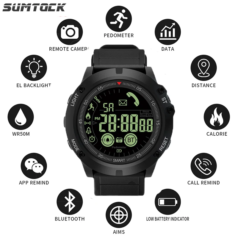

SUMTOCK Smart Watch Men Military Ip67 Waterproof Watch Heart Rate Blood For Ios Android Fitness Watch 2019 akilli saatler erkek