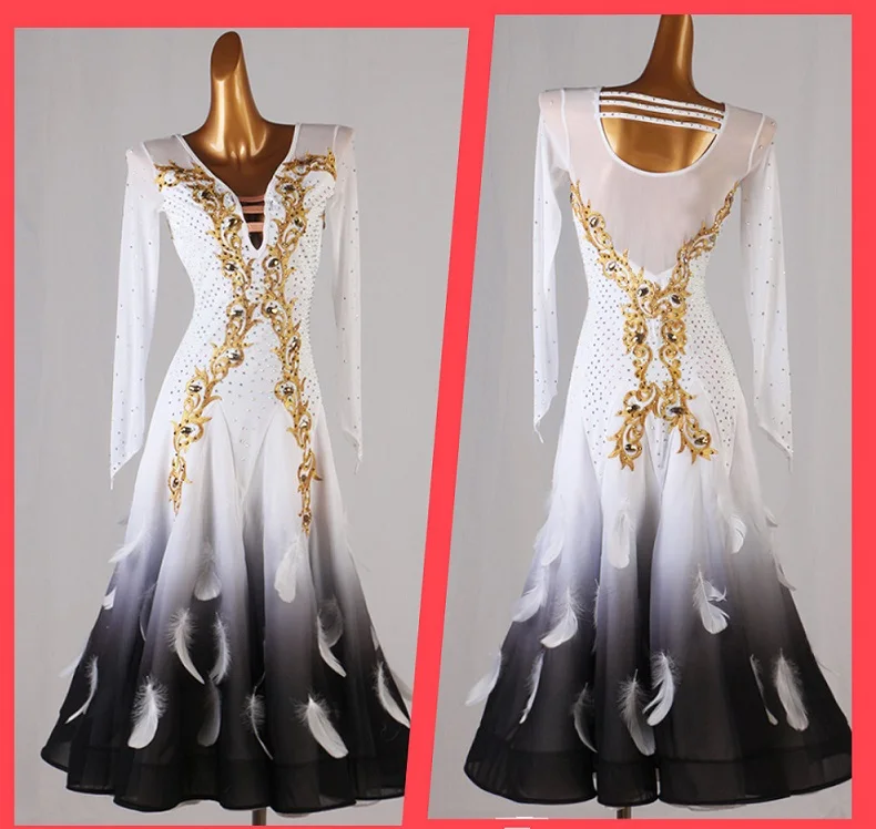 

Бальные платья для танцев соревнование перо foxtrot платье для женщин для сцены вальс бальное платье белый градиент цвета mq268