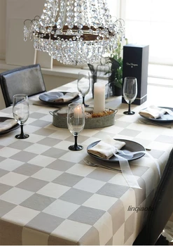 

European-style simple plaid linen cotton tablecloth, white plaid business tablecloth, high-end table flag decoration