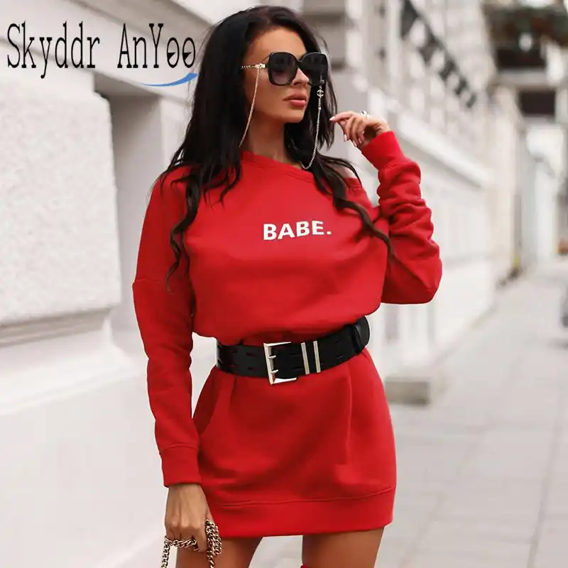 red oversized hoodie dress