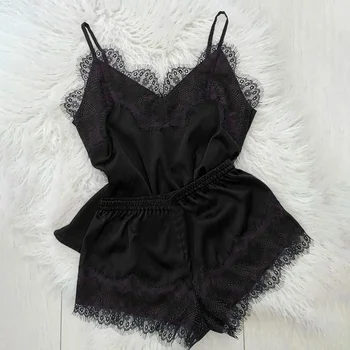 

Fashion Women Summer 2020 Sexy Lace Sleepwear Lingerie Sleeveless Tops Underwear Set Nightdress Home Clothes Female Pajamas Red