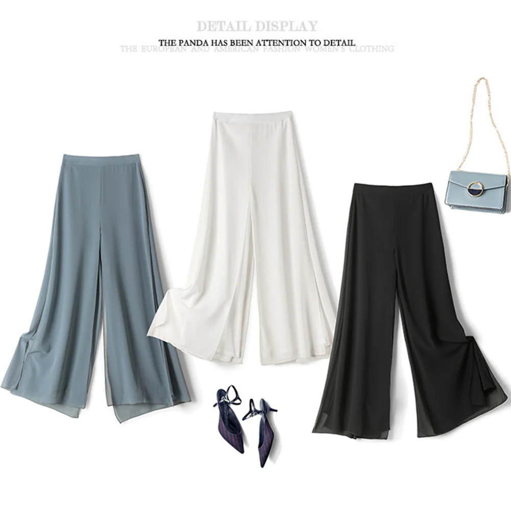 Popular Women Ice Silks Chiffon Wide-Legged Pants Summer Casual Loose Fake Two Piece Pants Skirt Fashion Light refreshing Pants Popular Women Ice Silks Chiffon Wide-Legged Pants Summer Casual Loose Fake Two Piece Pants Skirt Fashion Light refreshing Pants
