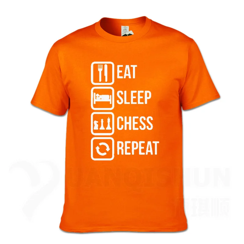 Повседневная футболка с надписью «Eat Sleep Chess Repeat», забавные мужские футболки, Подарочная хлопковая футболка с коротким рукавом, модные хлопковые топы 16 цветов - Цвет: Orange