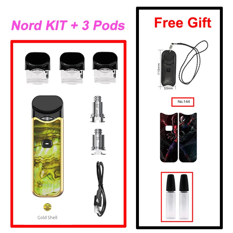 SMOK Nord Pod Vape 1100 мАч батарея 3 мл Pod система обычная сетка катушка электронная сигарета комплект испаритель VS SMOK NOVO Minifit комплект - Цвет: Gold Shell