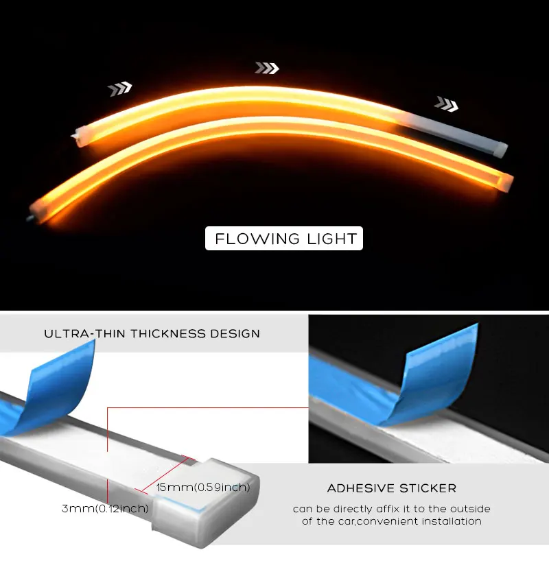 Car Day Light Led DRL Strip Lamp Headlight Daytime Running Lights Flowing  (5)