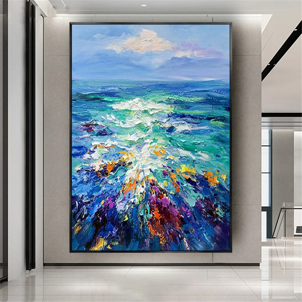 

Abstract Modern Wall Picture Famous Artist Hand-Painted Blue Seascape Oil Painting On Canvas Poster For Living Room Decor Mural