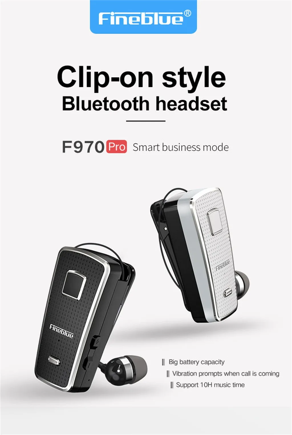 Тонкая синяя гарнитура F970 Pro Bluetooth V5.0, телескопическая задняя конструкция, беспроводная гарнитура Bluetooth 5,0, быстрая передача