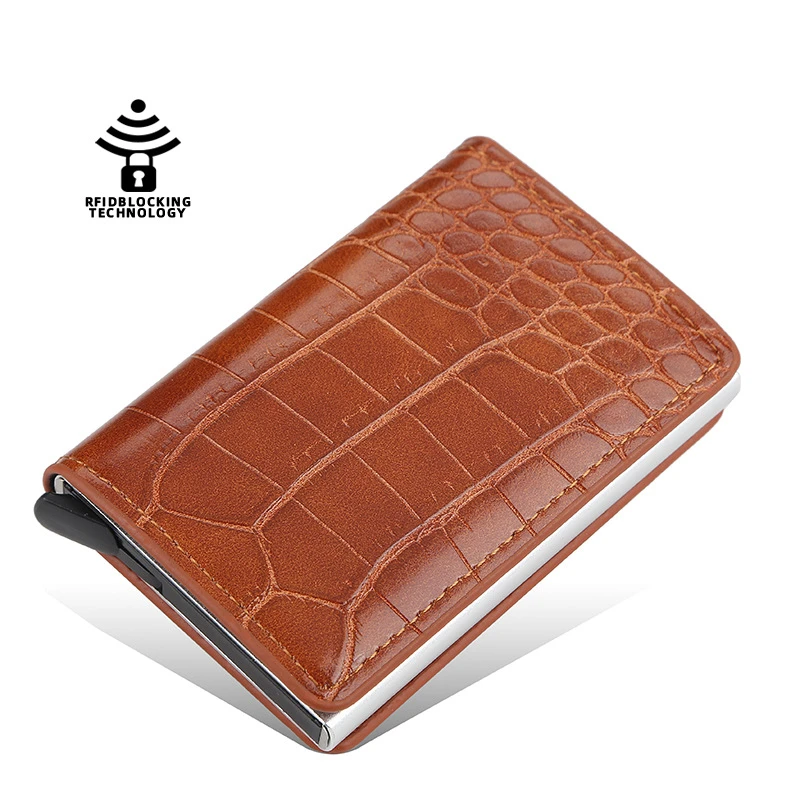 Women's Short Pu Brown Crocodile Pattern Wallet With Multiple Card